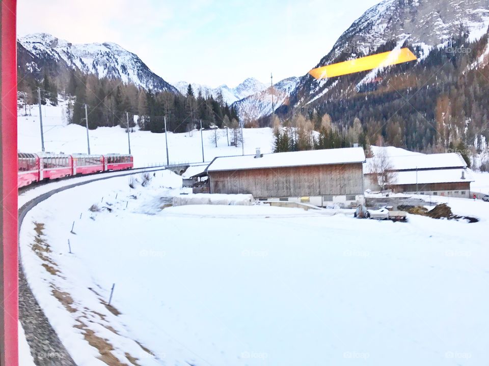 Red train in Switzerland 