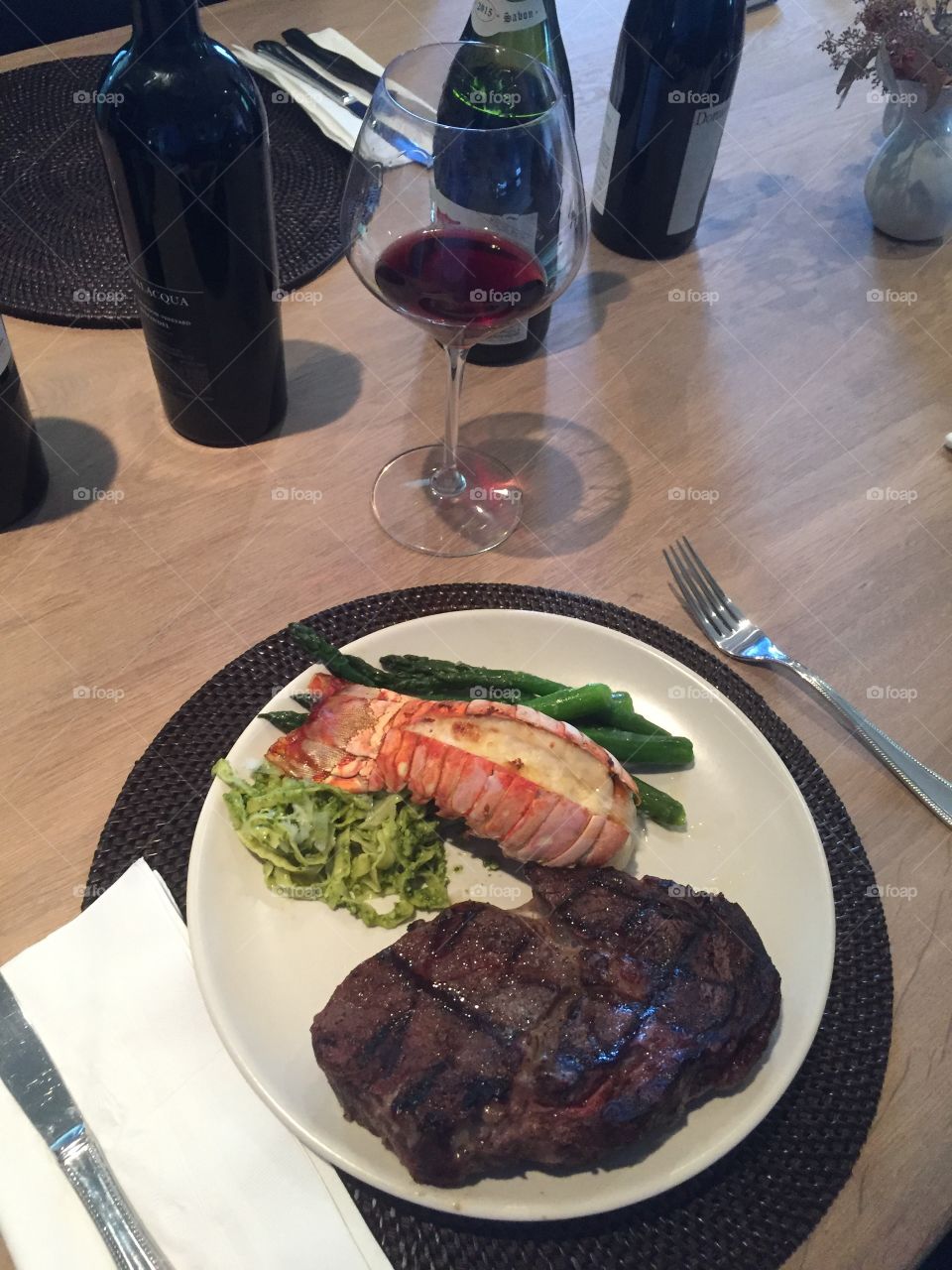 Stake and lobster dinner