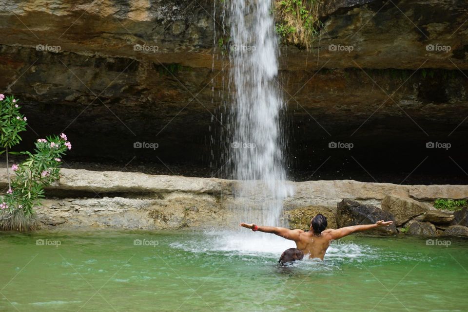 Summer#waterfalls#nature#human#dog