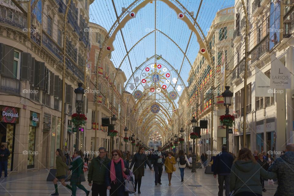 Festive Christmas decorations in the historic part of Malaga 