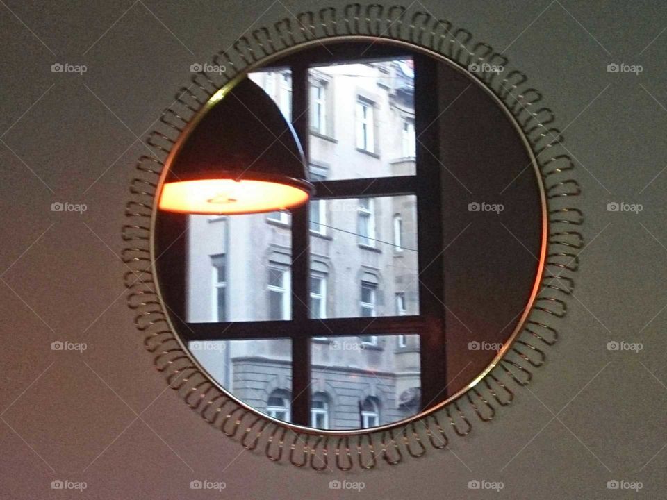 mirror. a reflected window in a mirror