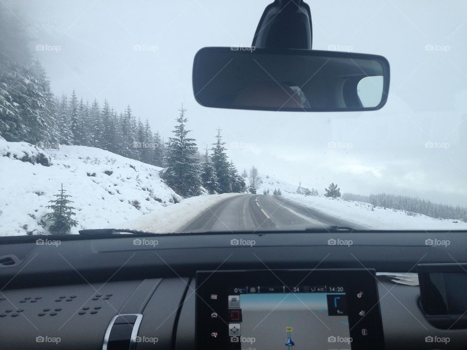 Inside my car in Scottish roads