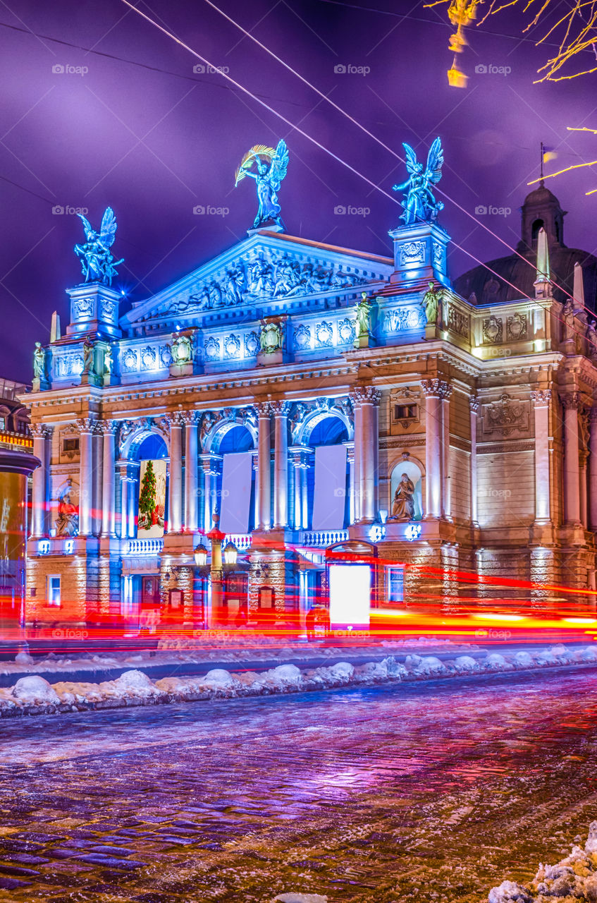 Night city scene in Lviv city