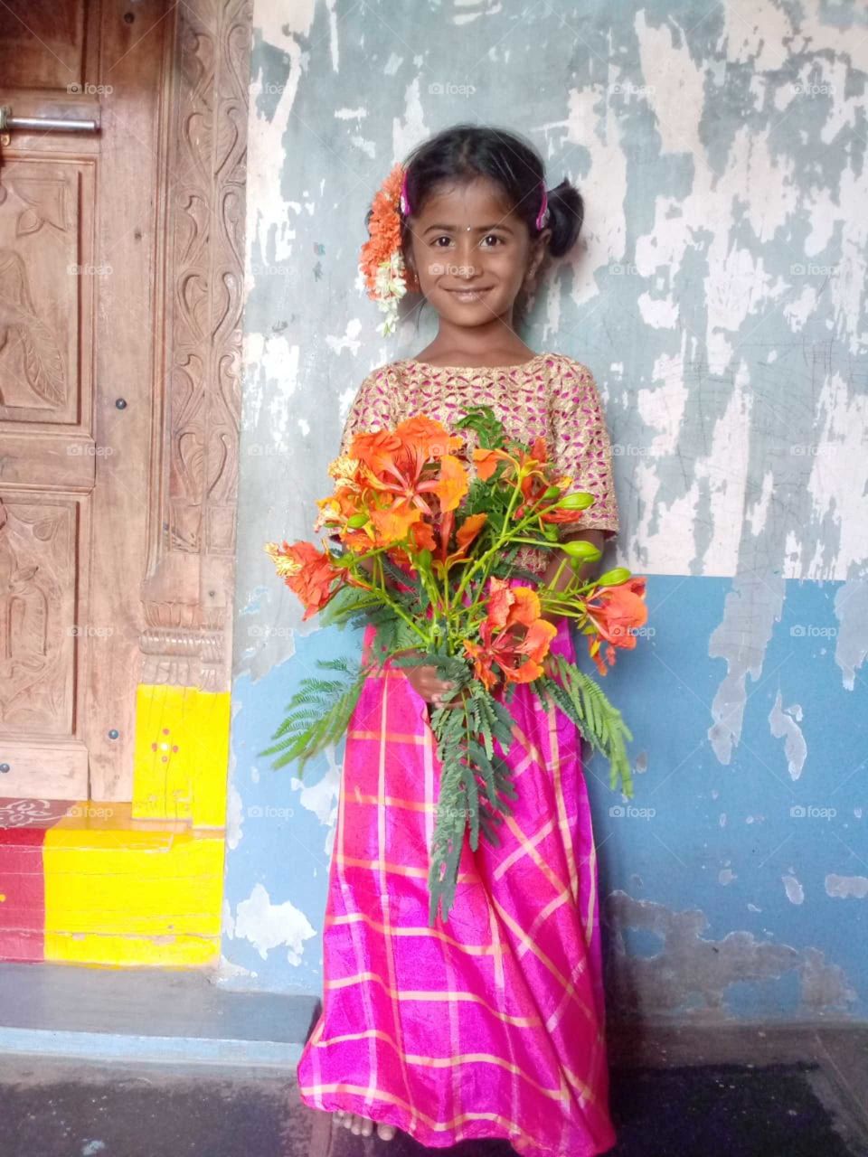 cute child with flowers