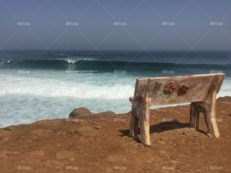 Bench overlooking the ocean, Ngor, Senegal 