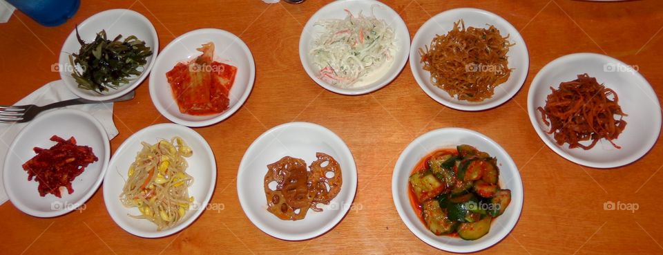 kimchee assortment . Korean appetizer 