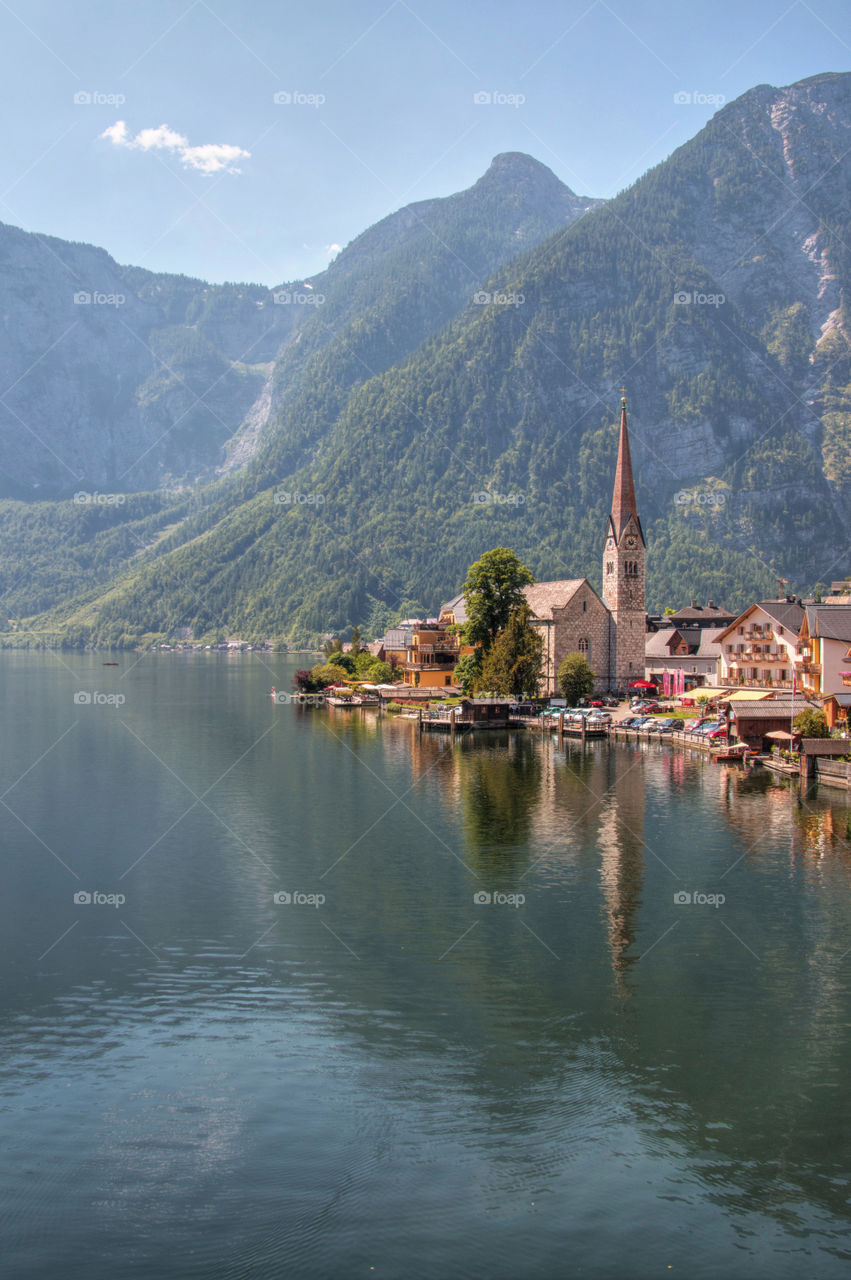 Scenic view of Hallstatt Village against mountains