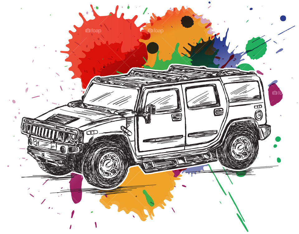 4x4 sports utility vehicle illustration with colorful splashes