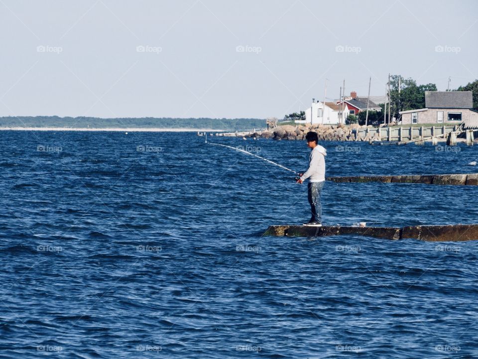 Montauk New York, Seashore, rocks, beach, sea, landscape, fisherman, fishing, 