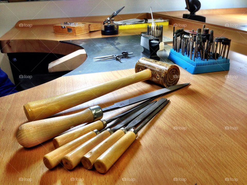 Jewelry repair instruments in workshop