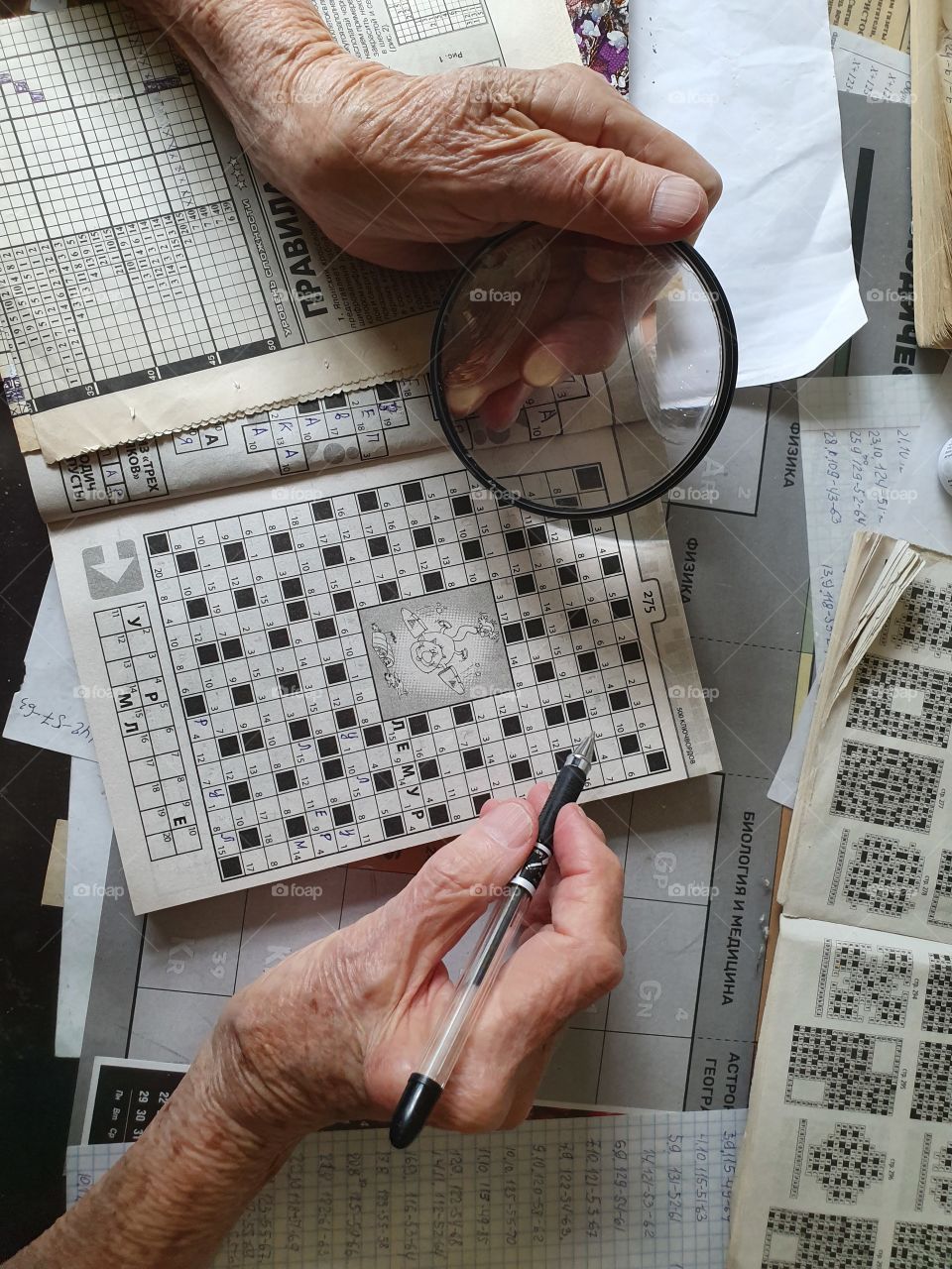 granny solving crossword