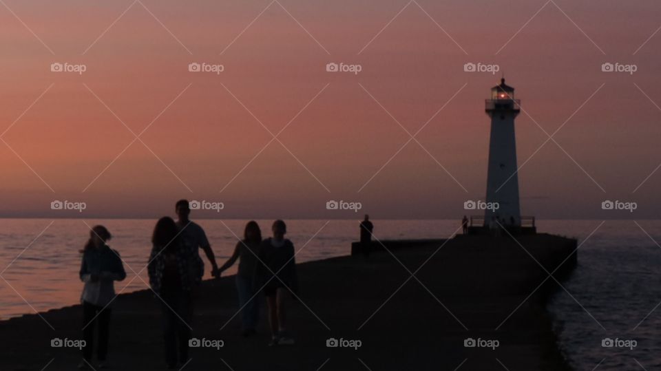 Sodus Point Lighthouse. Sunset over Lake Ontario