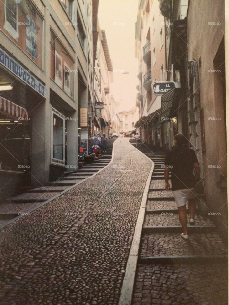 Cobblestone street in Switzerland 