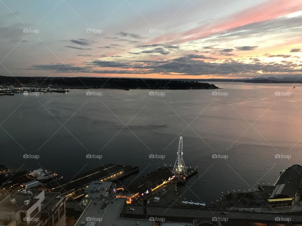Seattle skyline , water front view from zillow.com, sunset