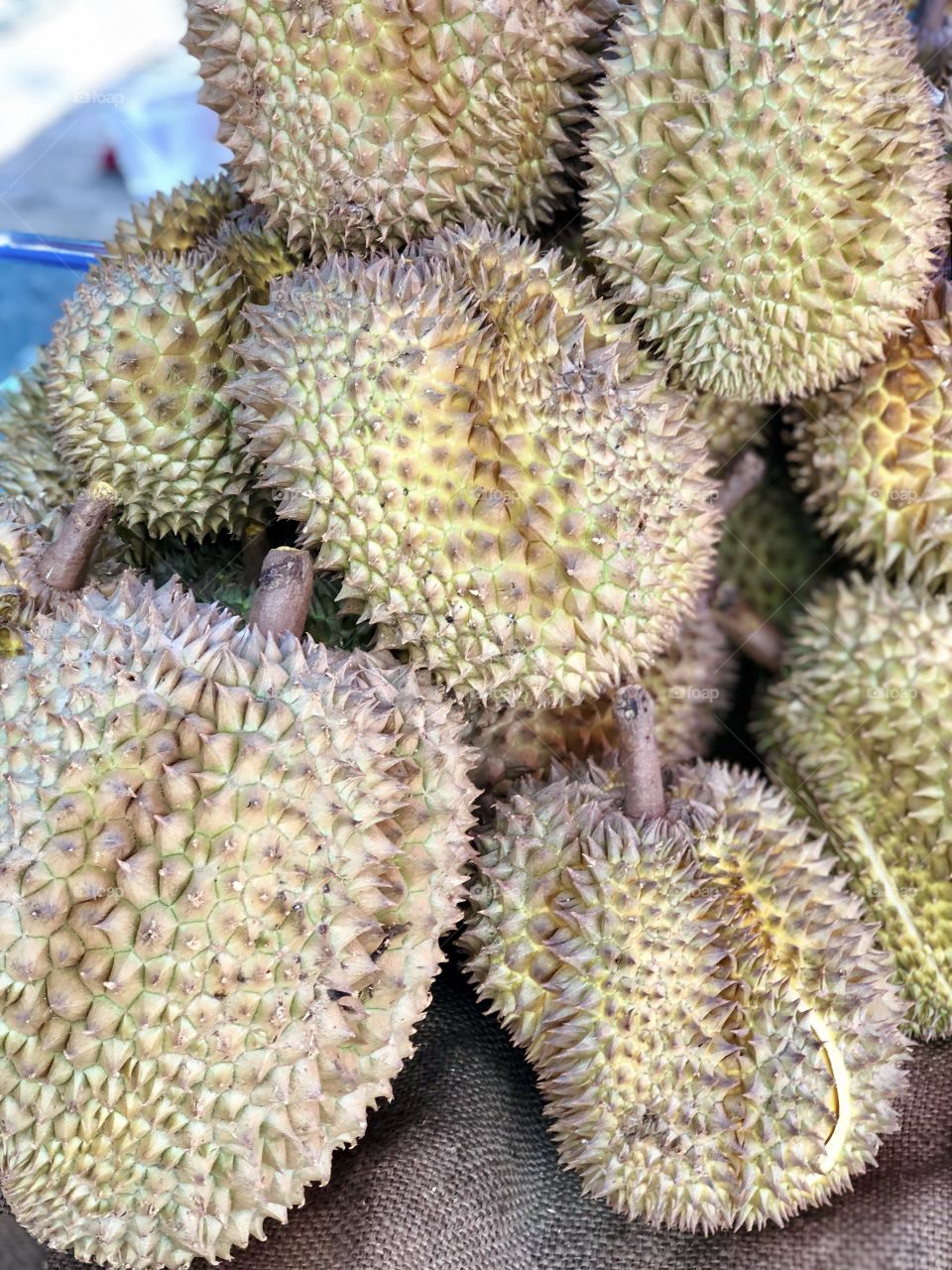 Stack of durian for sale
