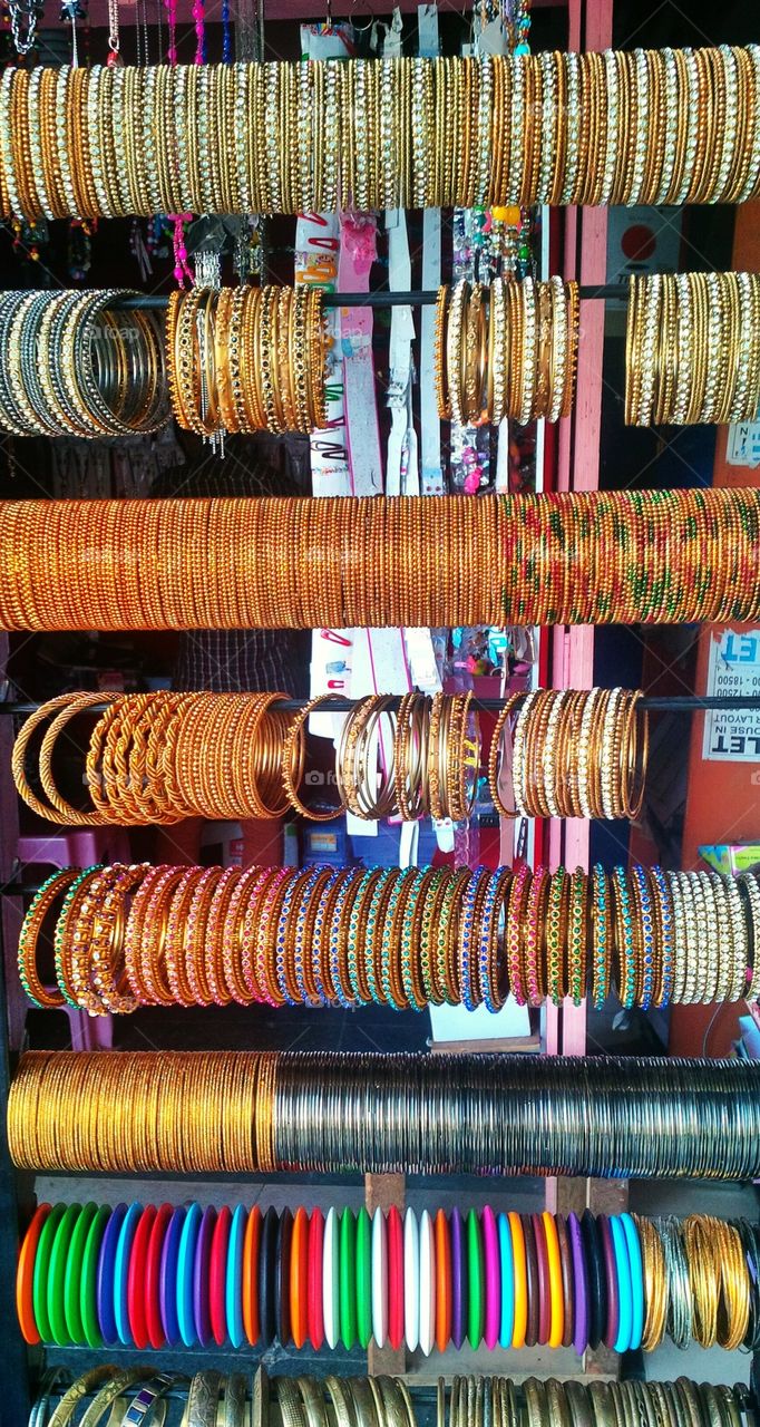 Variety of bangles at store