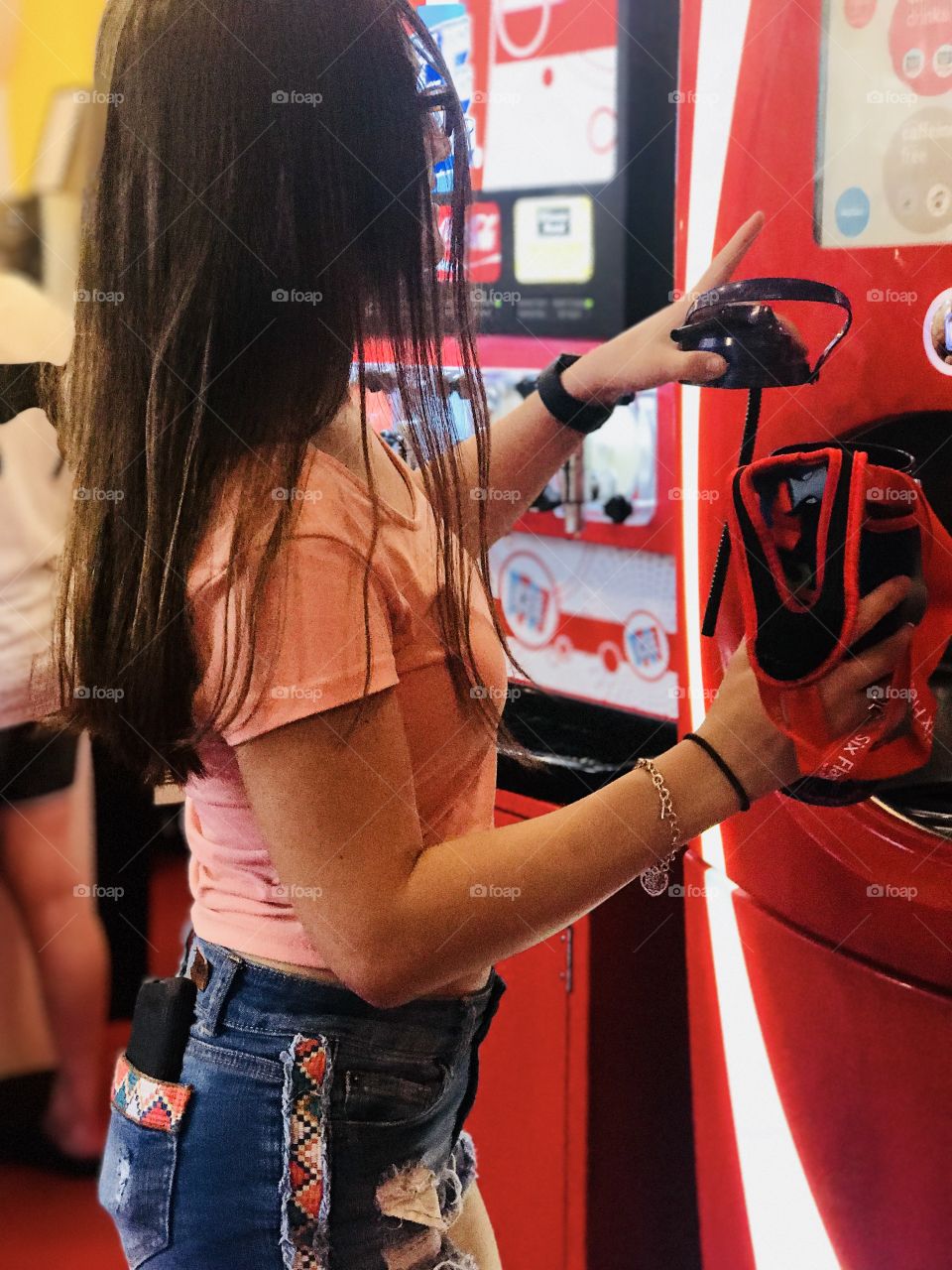 Fountain drink refill station at Six Flags Fiesta Texas 