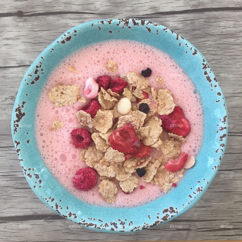 Strawberry milk and cereal