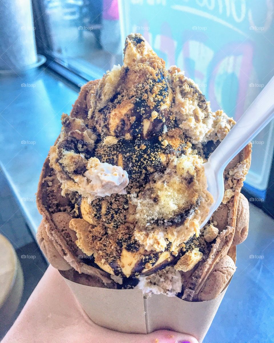 S'mores ice cream sundae in a bubble cone 