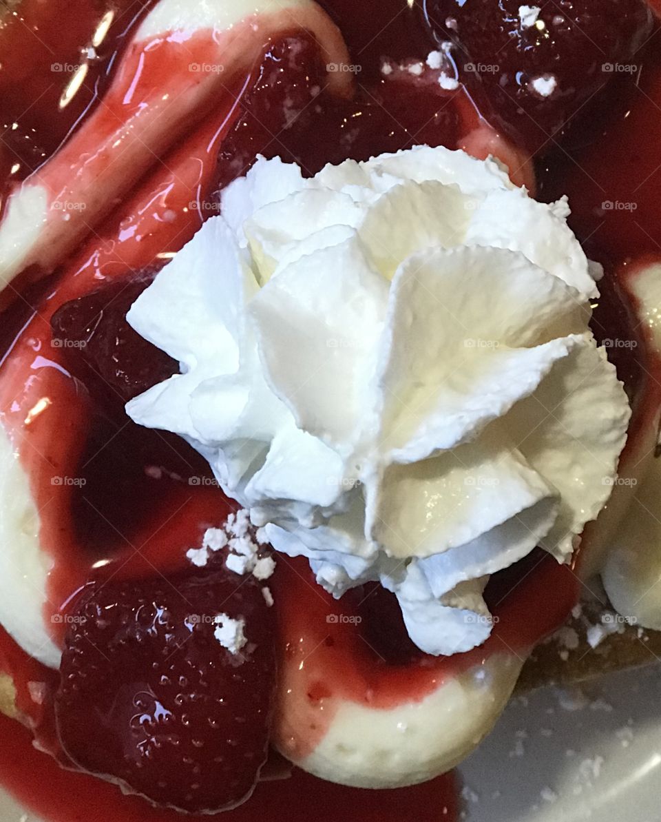 Strawberry pancakes with whipped cream 