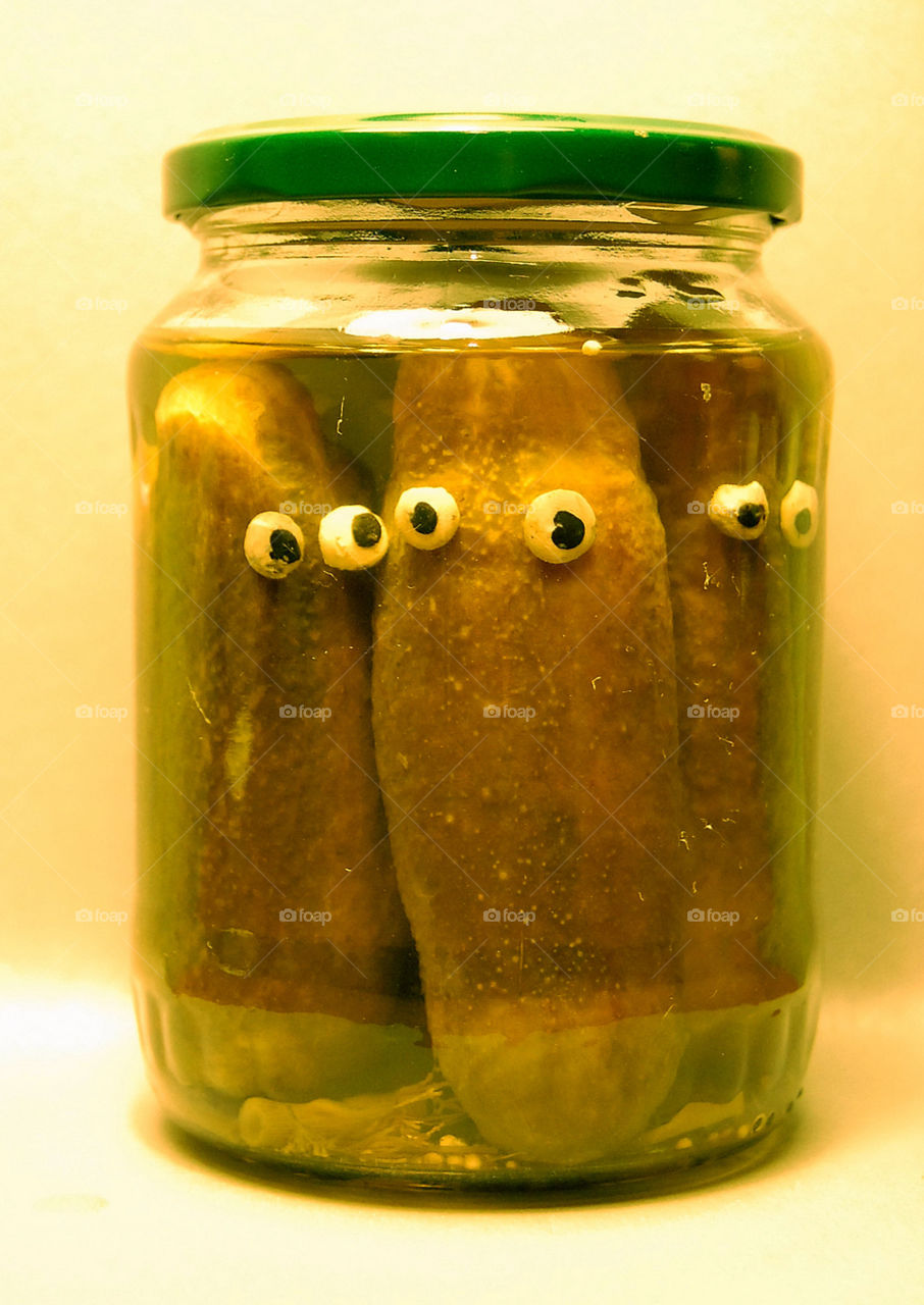 Pickle jar with eyes