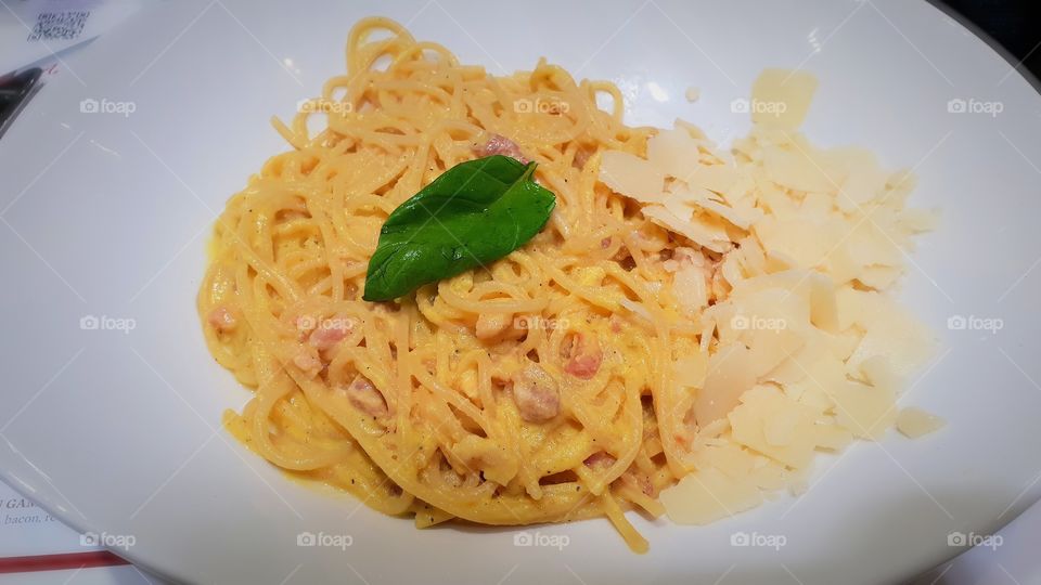 Pasta alla carbonara directly from Italy.  Real italian pasta , Real italian taste. Eat it with your eyes....
