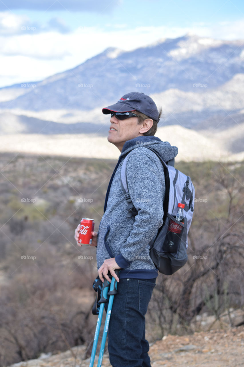 Drinking coke while hiking 