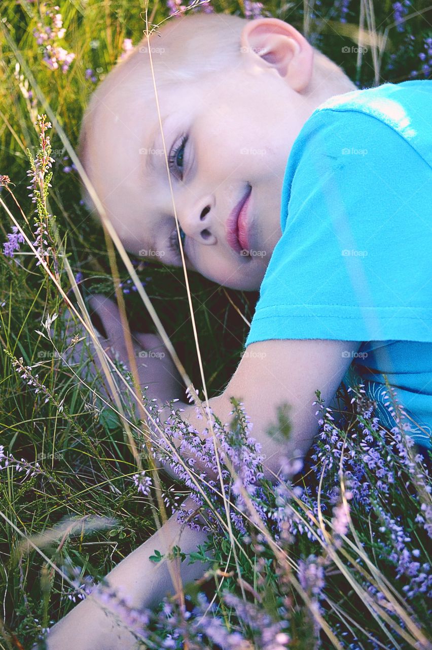 Relaxing. Boy relax outside