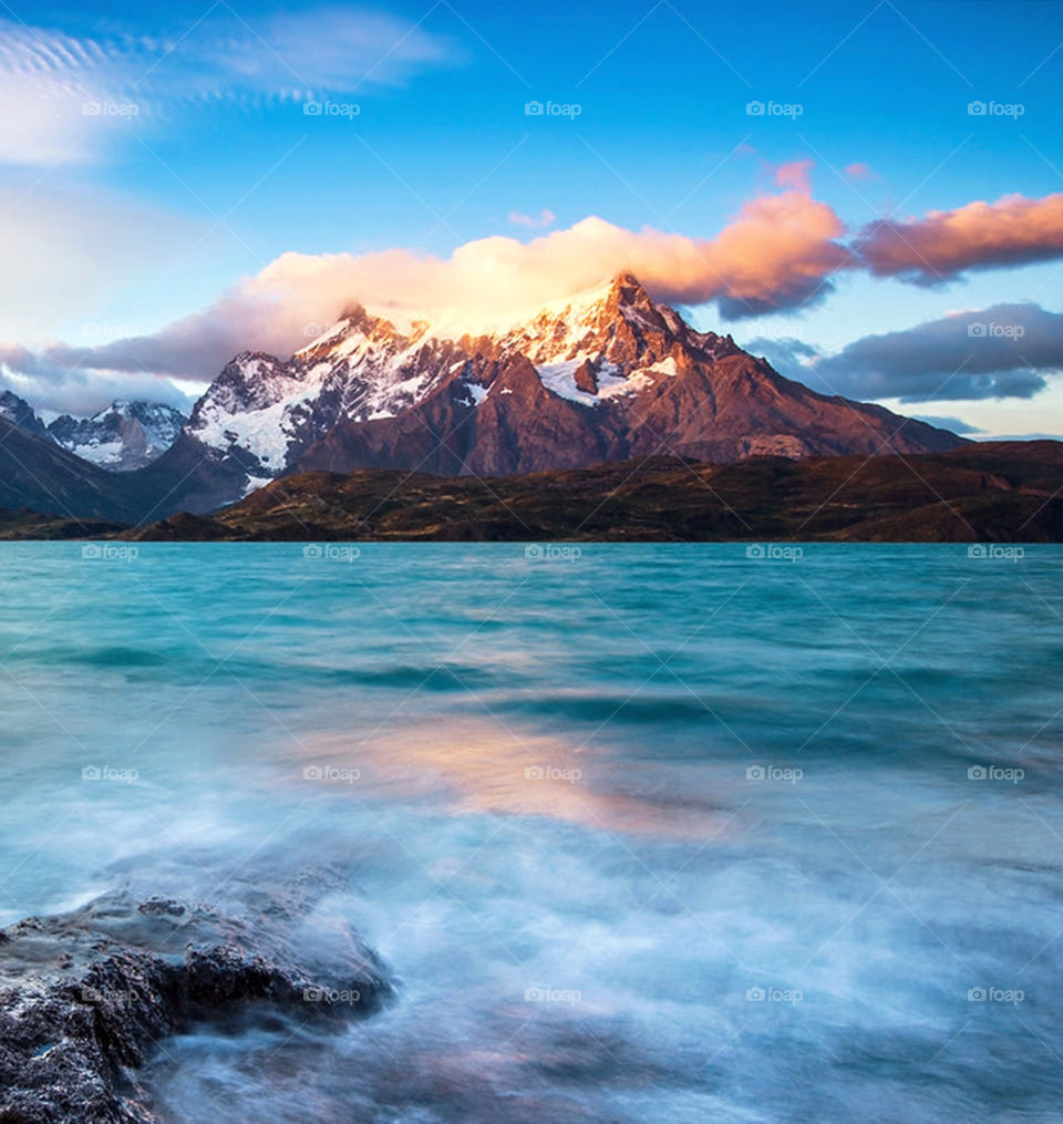 Mountain, Volcano, Snow, Water, Lake