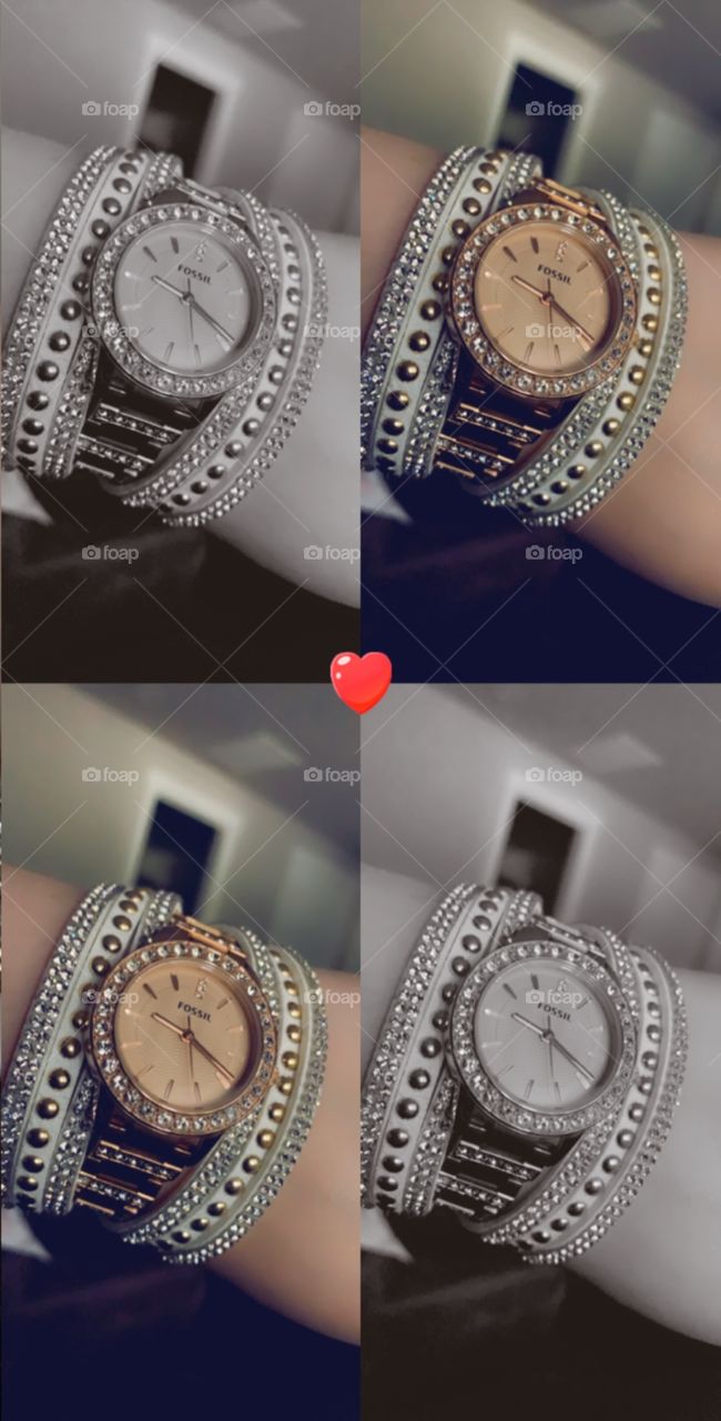 Rose gold Fossil watch with bling bracelet 