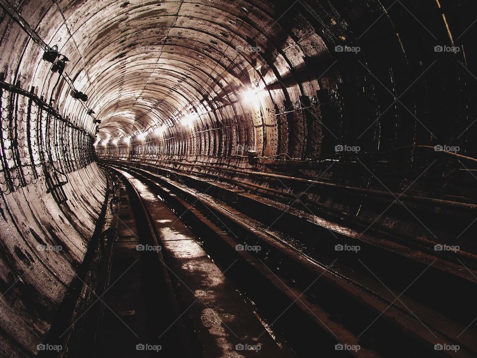 tunnel, underground passage, leading, metro, subway, rails, horizon, ride, train, escalator, subway,