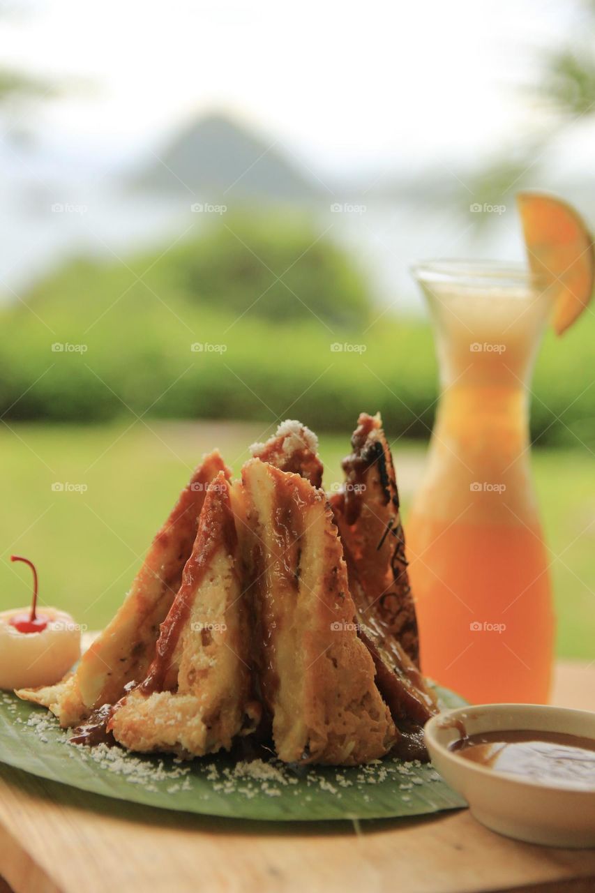Cheese Fried banana with caramel sauce 