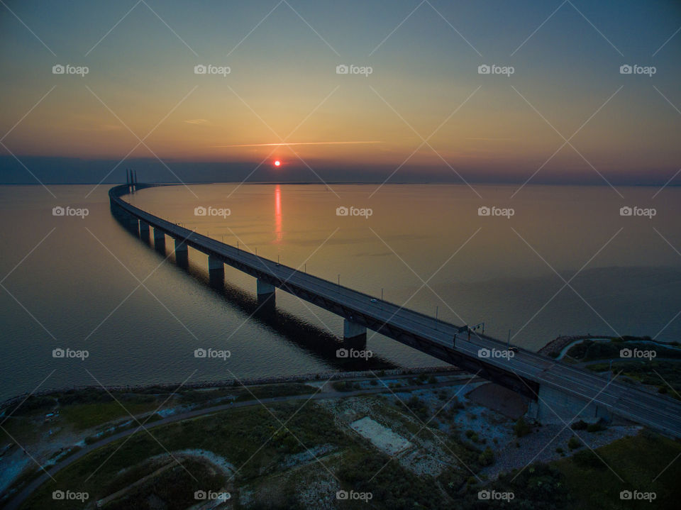 High angle view of bridge during sunset