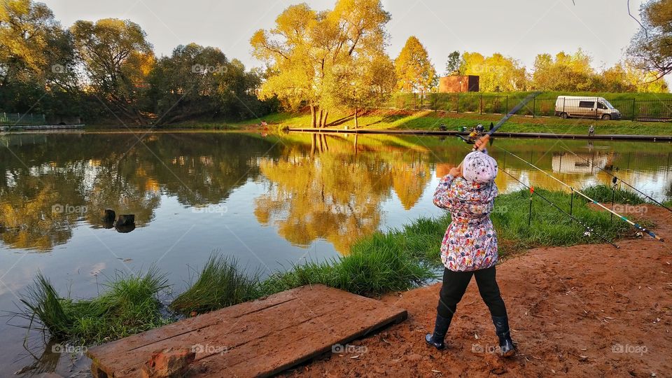 Girl fishing. 