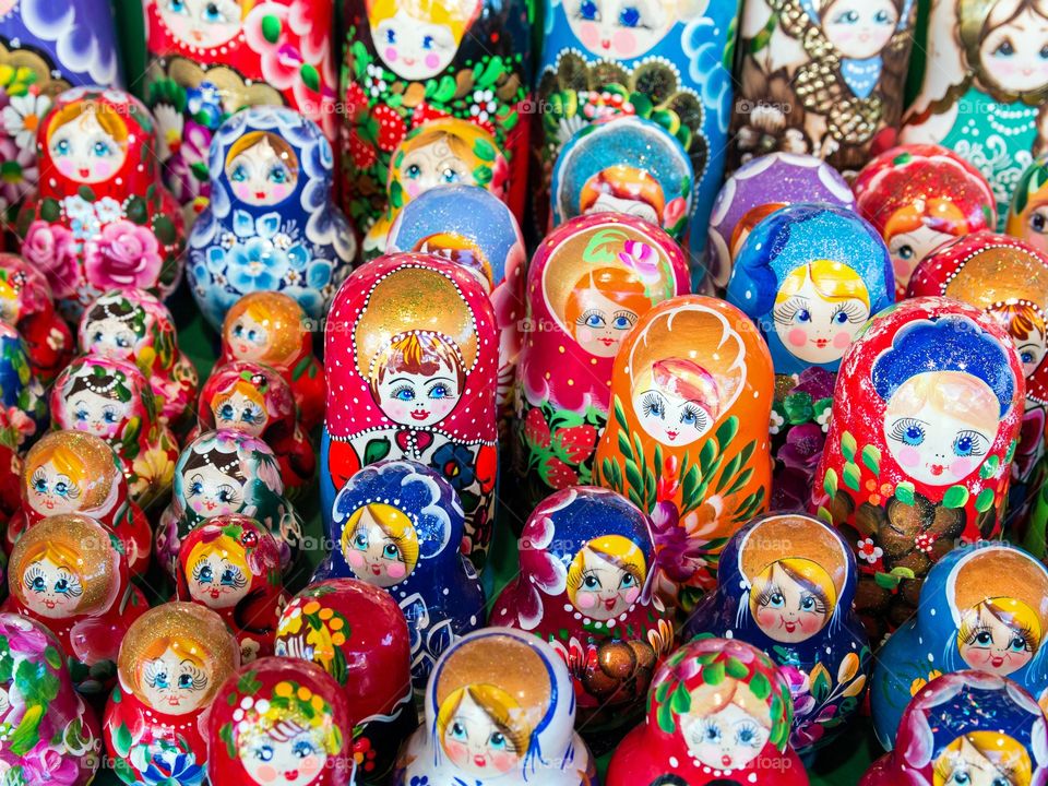 Colourful desktop of russian dolls