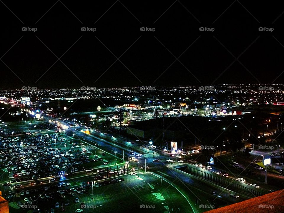 High angle view of city during night