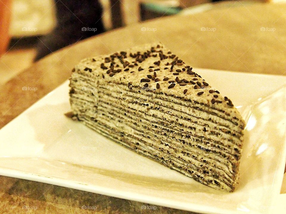 A Black Sesame Crêpe Cake.