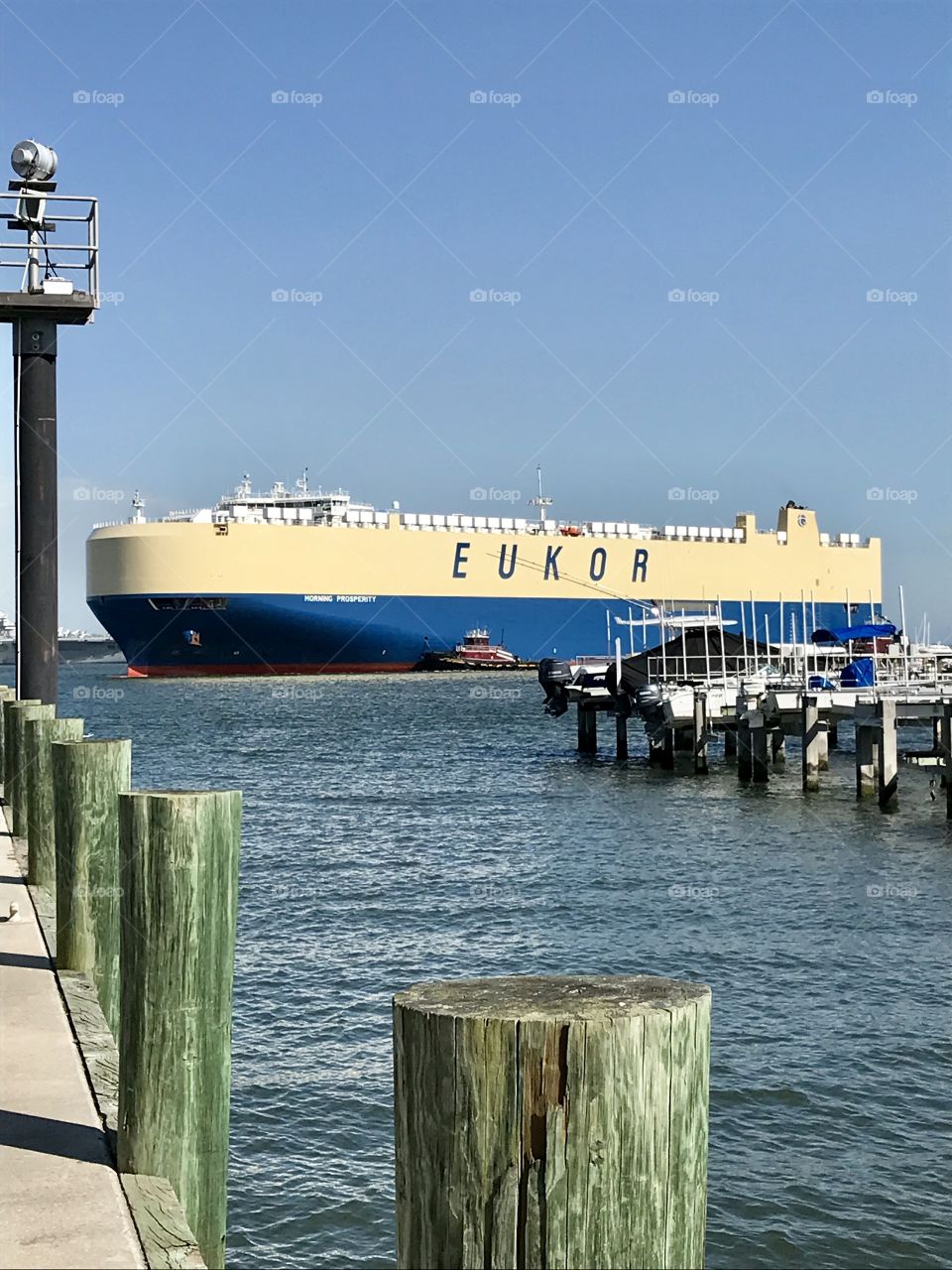 Car carrier ship cruising in to Charleston Harbor