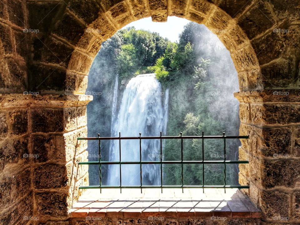 window on the Marmore waterfalls in Umbria (Italy)