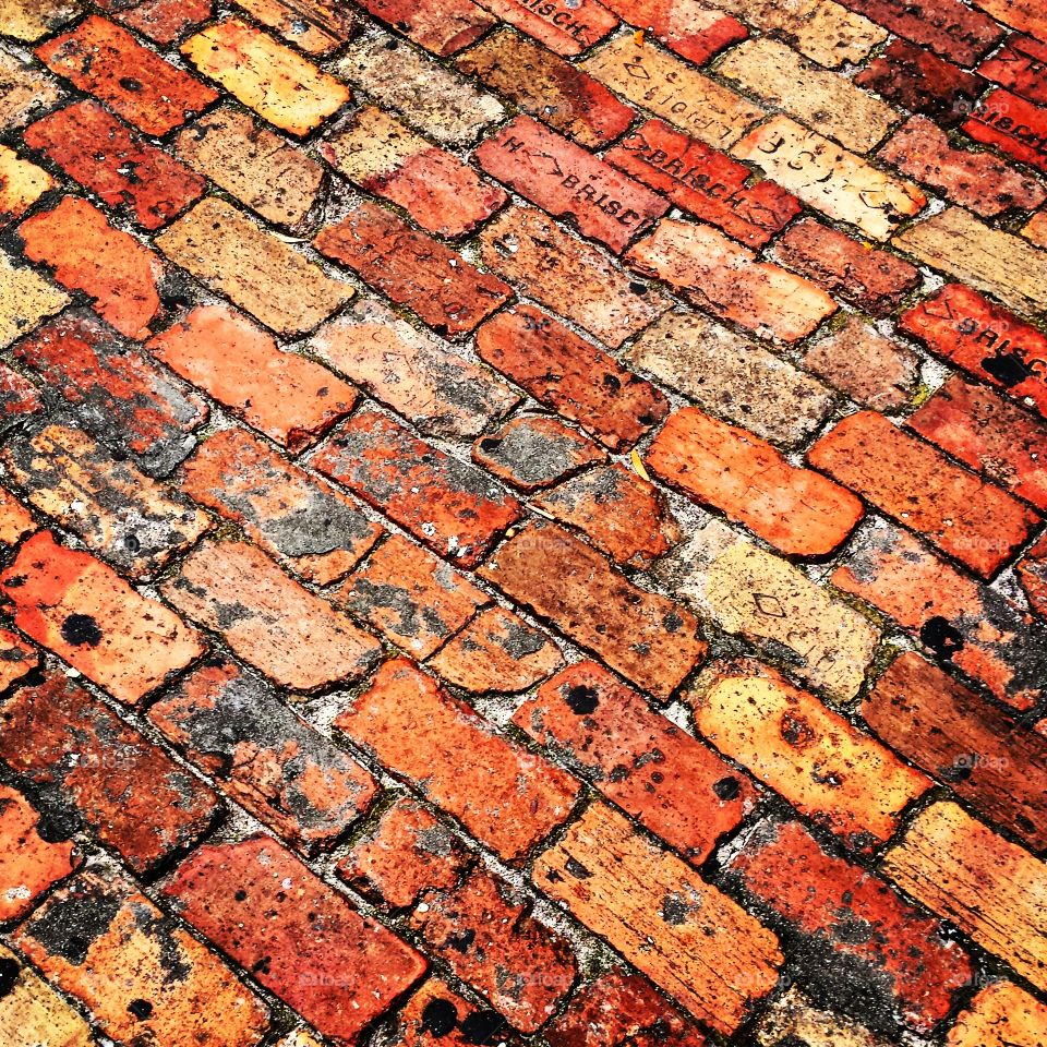 High angle view of brick street