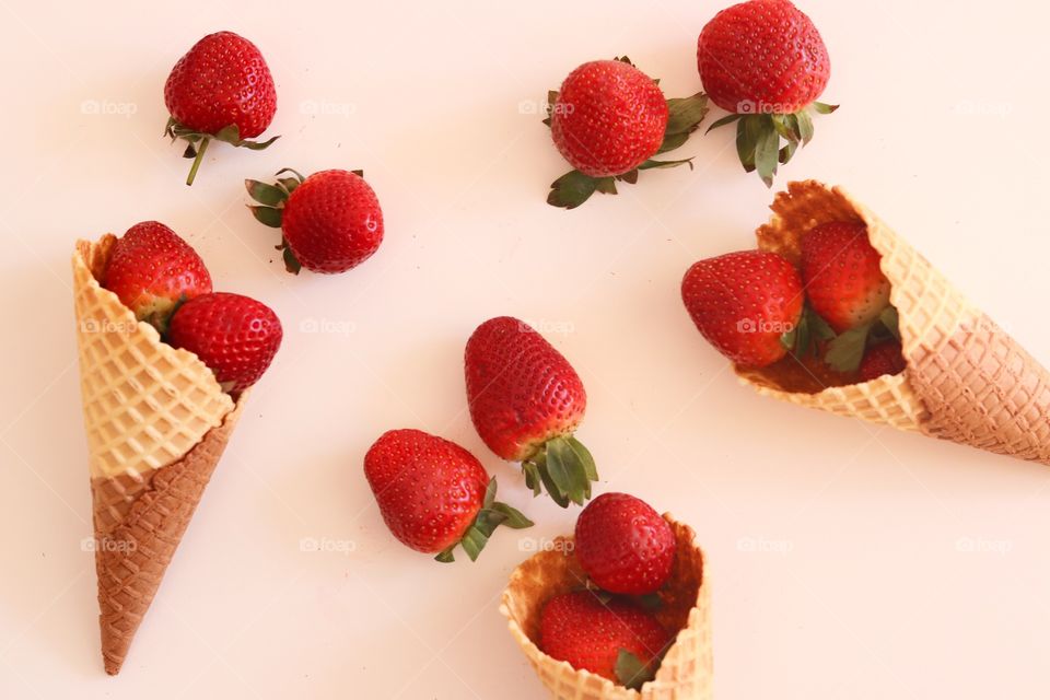 High angle view of strawberries with icecream cone