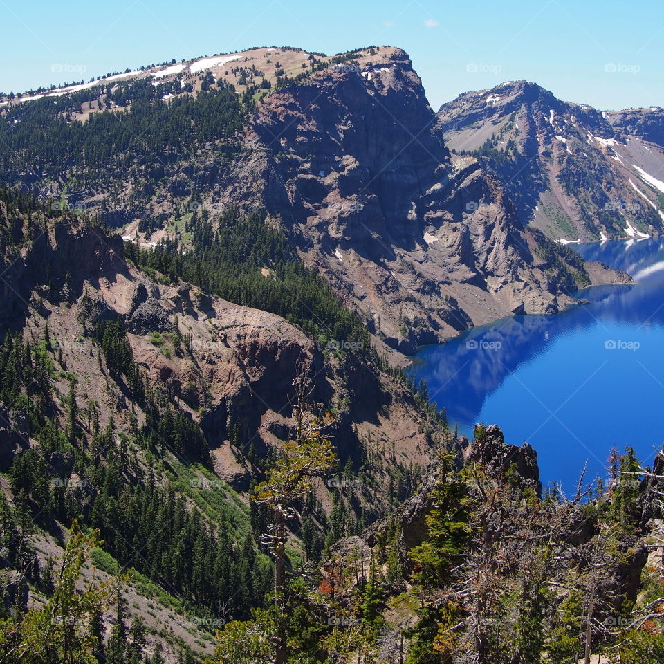 Scenic view of mountains and idyllic lake