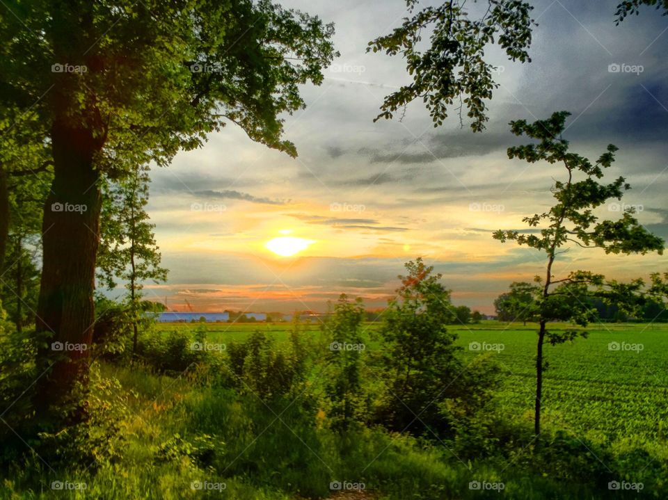 Sunset over a Countryside landscape