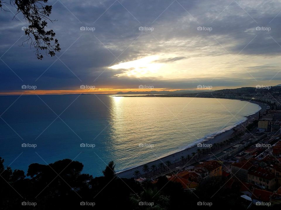 Sunset over the Bay of Angels in Nice (France - Alpes maritimes)