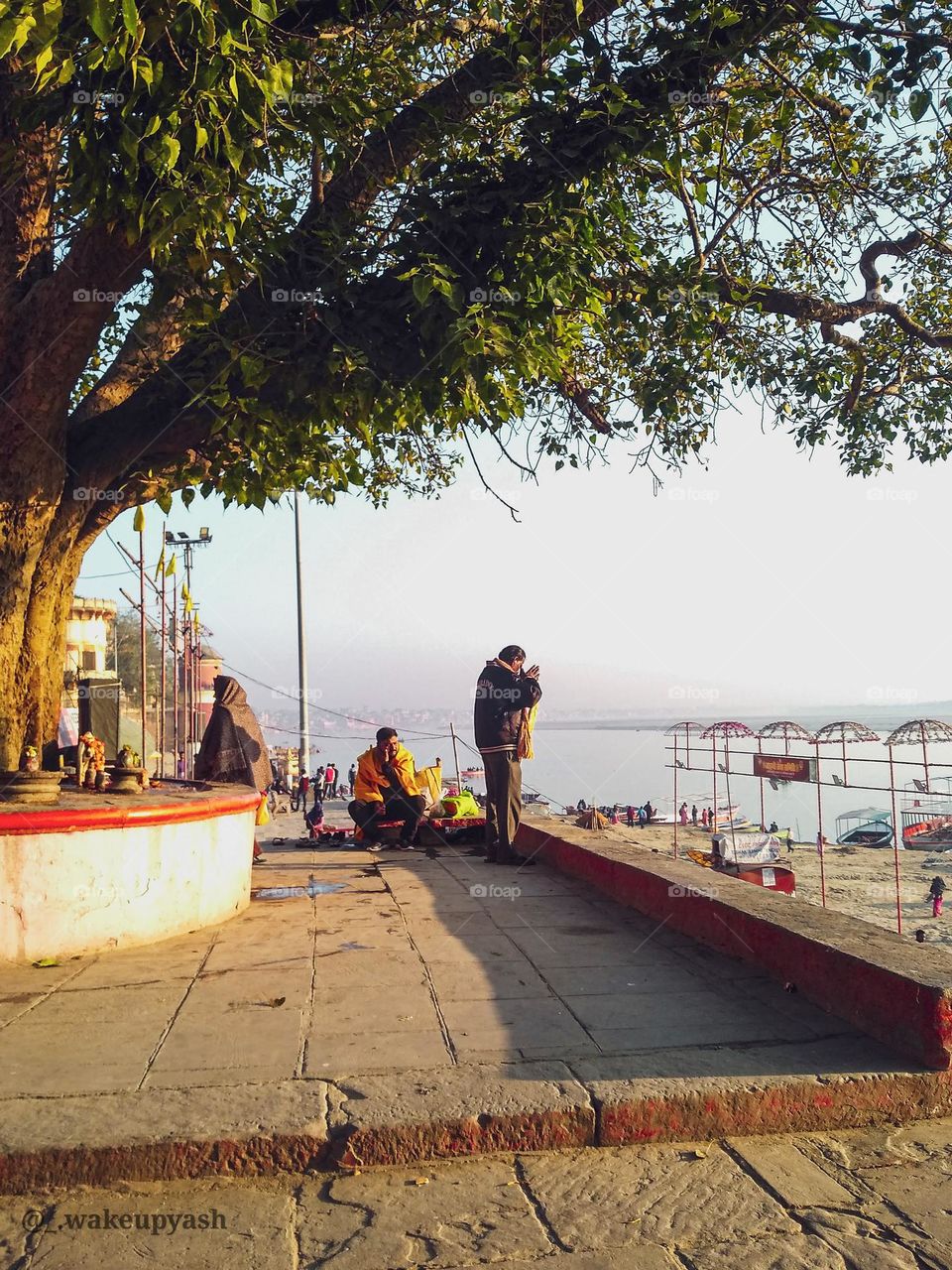 Man praying in the bank of river ganges