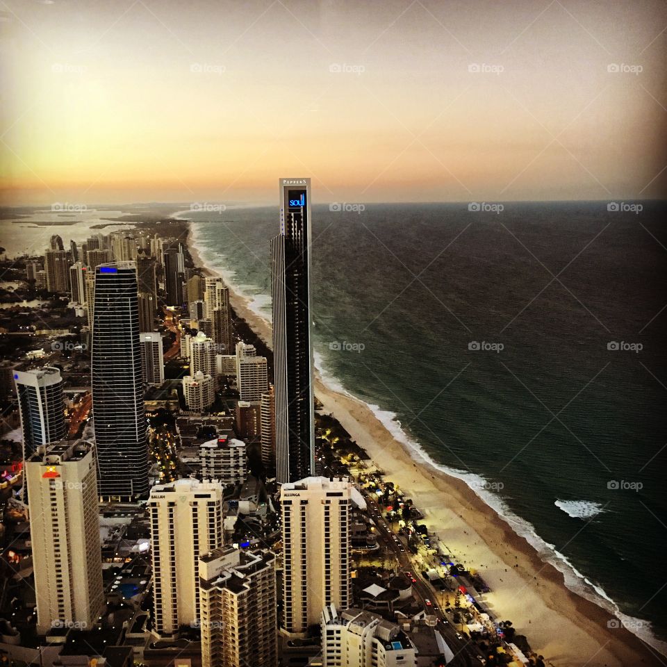Gold Coast sunset long beach beautiful view 77 floors view platform beach sea water ocean sand Dusk
