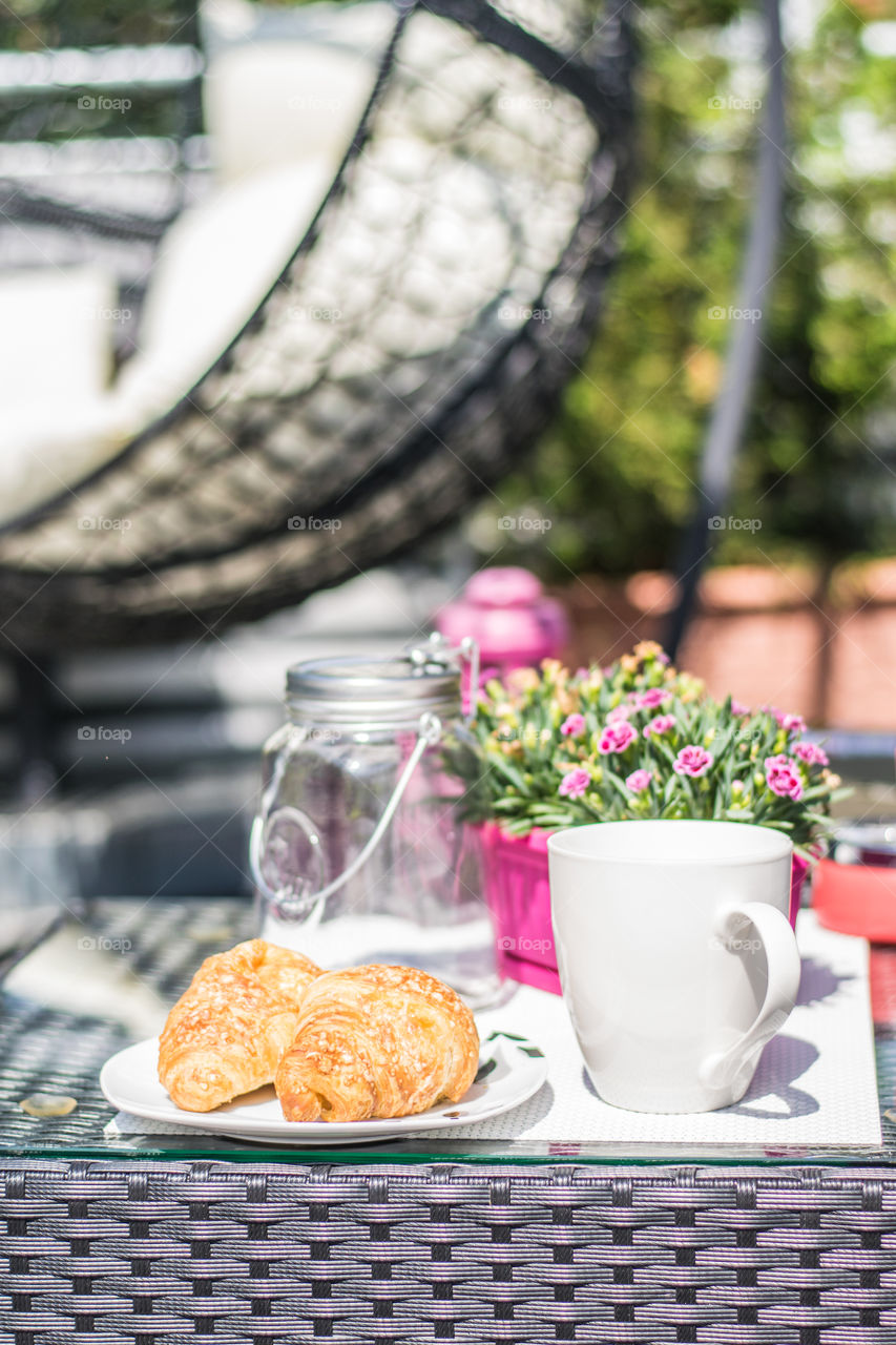 Sunny morning, breakfast on the terrace