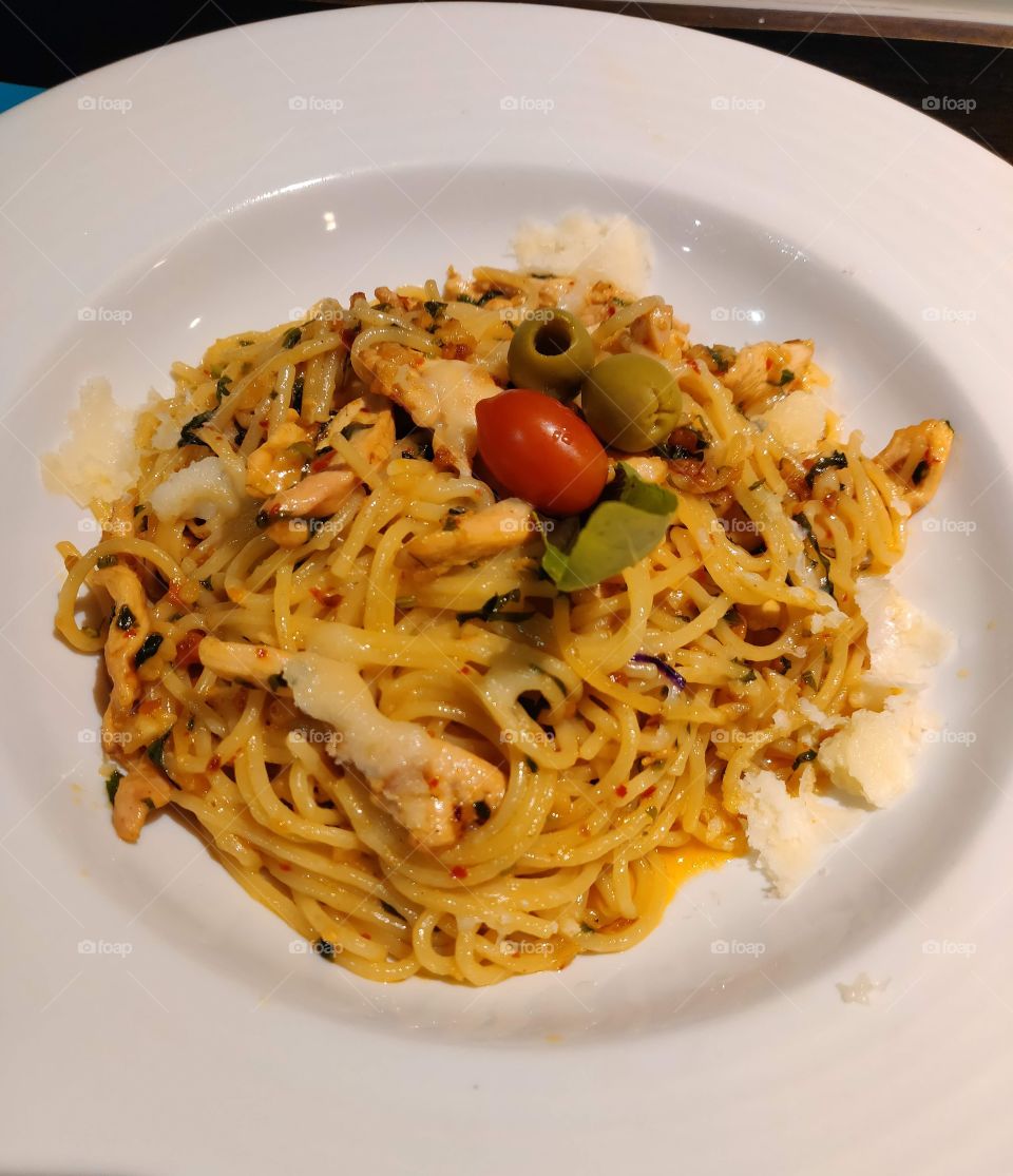 yum pasta with olives...