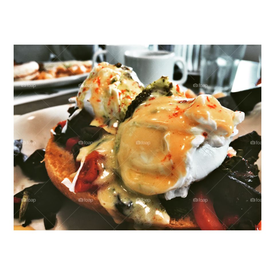An eggcellent morning!. Italian eggs Benedict I ordered at the Turning Point Restaurant in Sea Girt.