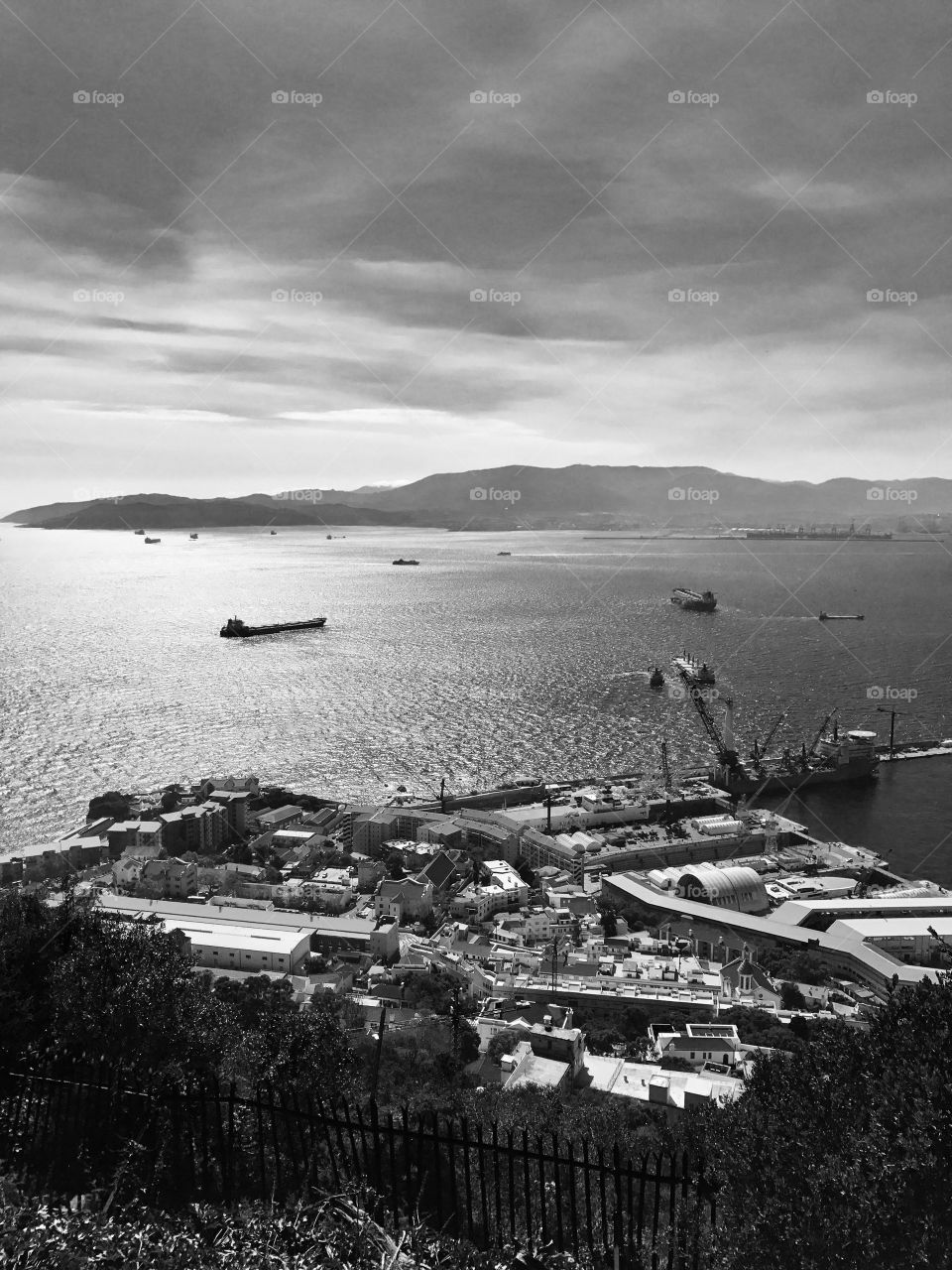 Gibraltar paradise, sea, views, panoramic , black and white photography 